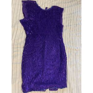 Vintage Laurence Kazar Purple Sequin Dress 100% Silk Size XL petite